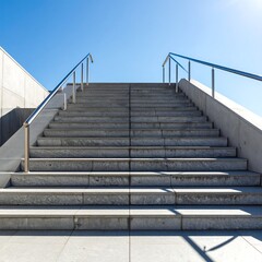 Fototapeta premium Modern concrete stairs ascending to a clear blue sky