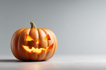 A spooky jack-o'-lantern with a glowing face, perfect for Halloween. Its carved features and eerie light bring the spirit of the season