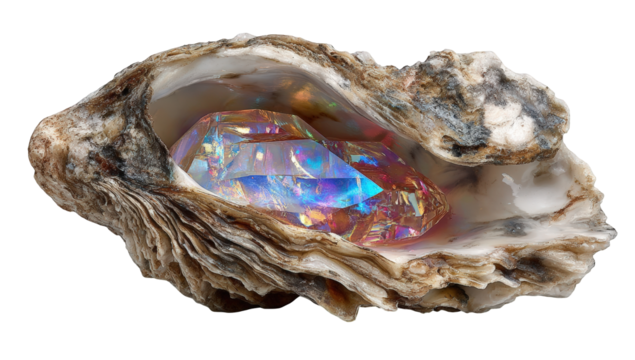 Gemstone nestled in an oyster shell