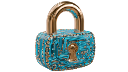 3D rendered lock with circuit board design