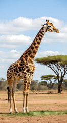 Fototapeta premium Full Body Giraffe Standing on African Savannah 