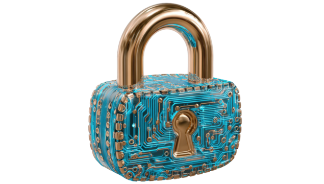 3D rendered lock with circuit board design