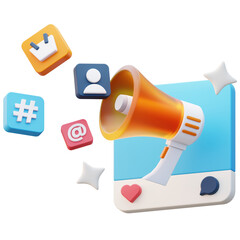 Social media marketing with megaphone 3d illustration