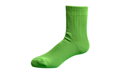 An isolated white sock presented against a solid color displaying textile detail and minimalist
