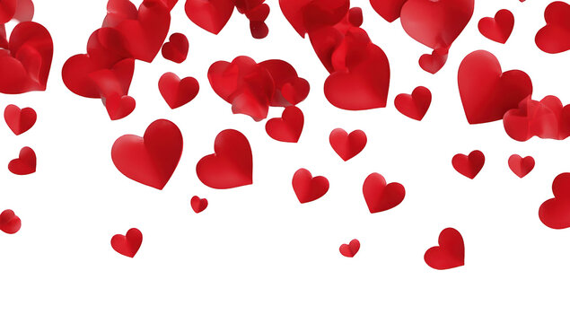 Red hearts falling against a black background