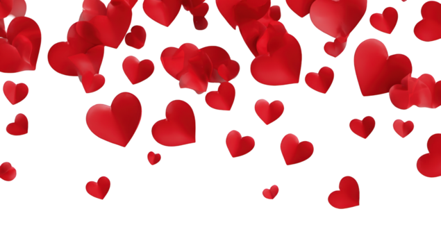 Red hearts falling against a black background