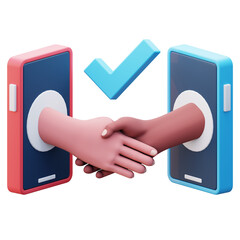 digital business agreement handshake with phone 3d illustration