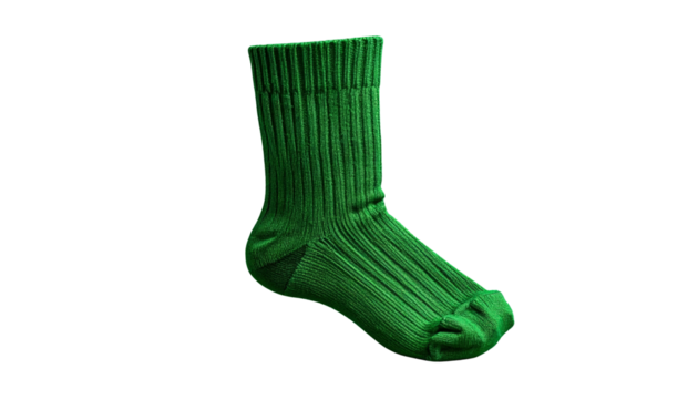 An isolated white sock presented against a solid color displaying textile detail and minimalist