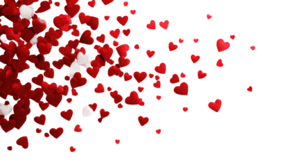 Red and white hearts, falling