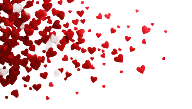 Red and white hearts, falling