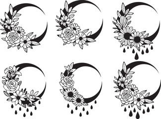 A Collection of Black and White Moon and Floral Arrangements