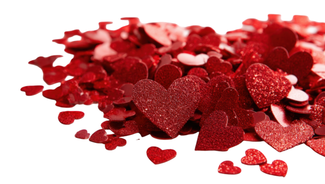 Red hearts confetti close-up