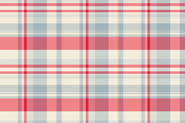Easter tartan check vector, girly textile plaid texture. Seasonal seamless fabric background pattern in white and red colors.