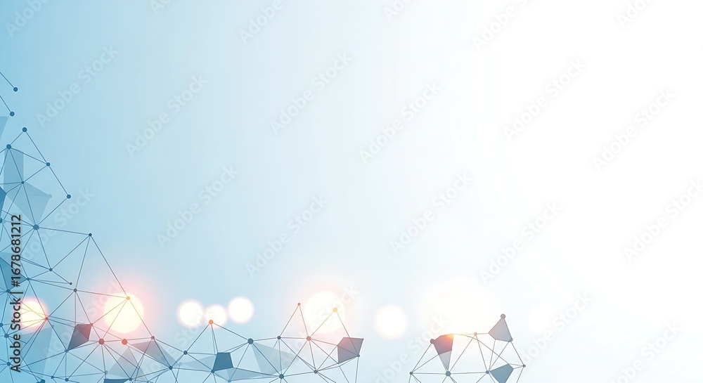Poster abstract network of glowing particles and lines on a light blue background