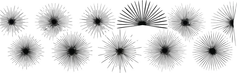 Obraz premium Geometric sunbursts and fans create a dynamic, modern graphic pattern on white