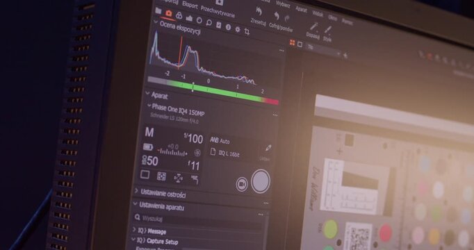 The moment of capture in a digital photography workflow. A technician triggers the camera remotely using Capture One software, causing the studio strobes to flash and illuminate the subject.