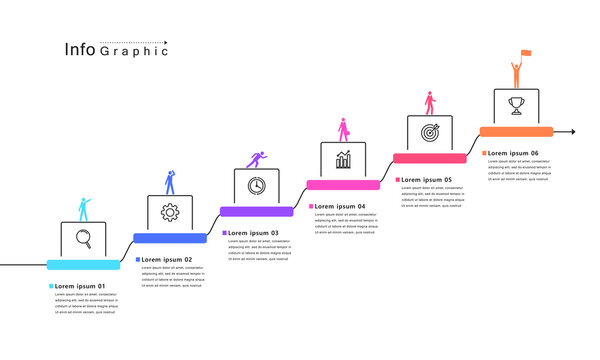 Business timeline infographic ladder. with icons and 6 steps. Business Milestone. Vector illustration