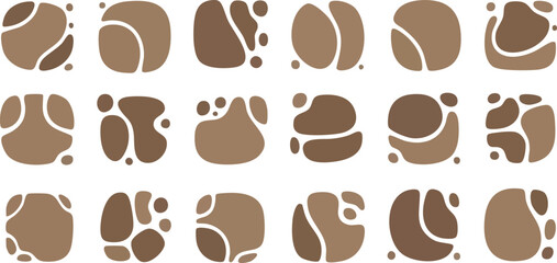 Obraz premium An array of fifteen rounded square icons filled with abstract, organic shapes in varying shades of brown.