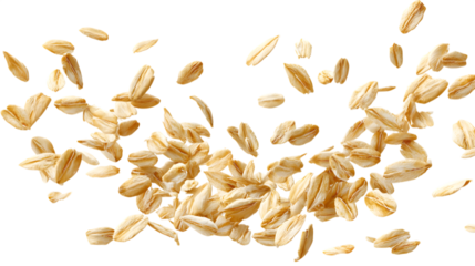 Delicious rolled oats floating, perfect for healthy breakfast inspiration and culinary projects  isolated on white background