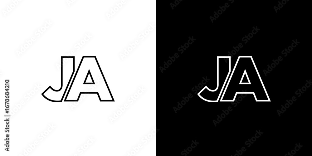 Poster letter j and a, ja logo design template. minimal monogram initial based logotype.