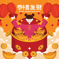 Woman Character with Red Packet in Chinese New Year Concept