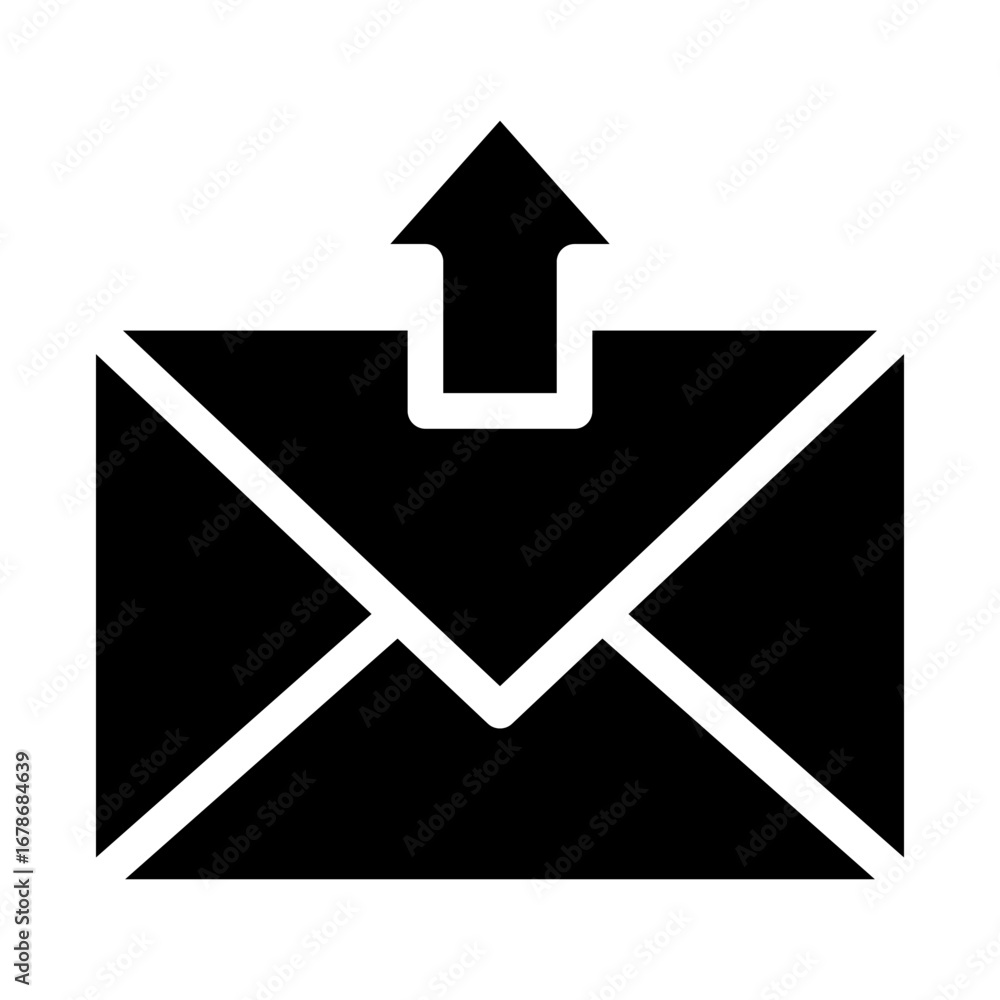 Poster send message icon. outgoing email symbol. sending correspondence vector. upload mail illustration