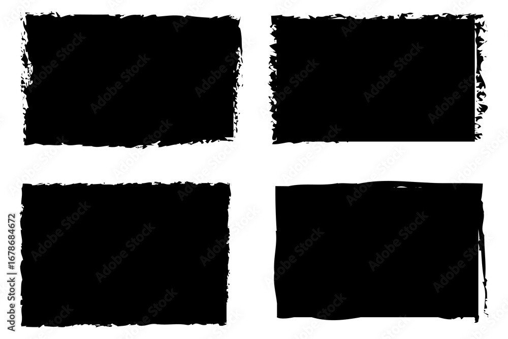 Poster set of distressed frames. rough texture borders. grunge rectangle shapes. vector artistic elements.