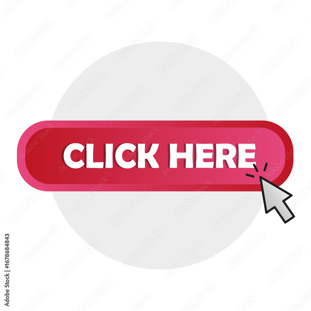 Poster click here button. mouse cursor pointer. red call to action. vector web navigation.