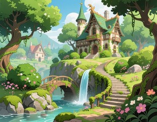 Obraz premium Landscape with a house and trees