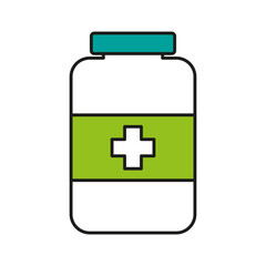 Medicine bottle symbol. Prescription drug container. Health care illustration. Vector pharmacy icon.