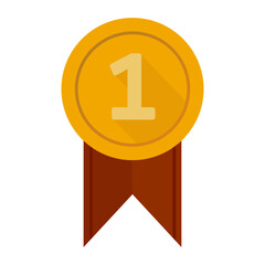 Golden medal emblem. First place sign. Winning success symbol. Award prize Vector.