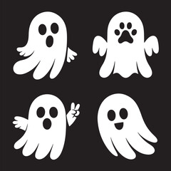 Obraz premium Halloween ghost silhouette art illustration Shapes Collection Isolated on White Background