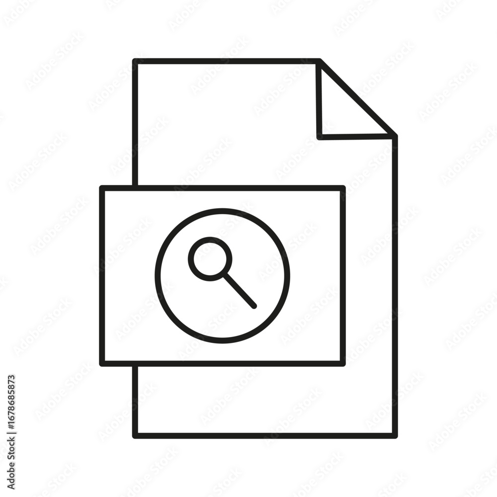 Poster file document icon. search loupe symbol. data analysis sign. vector graphic emblem.