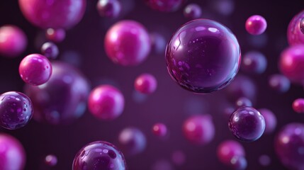 Abstract spheres, various shades of purple, in motion