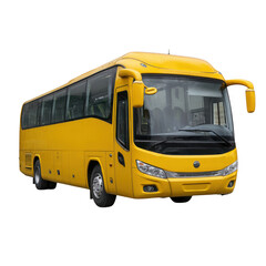 Bright yellow passenger bus with tinted windows isolated on transparent background