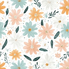 Delicate floral pattern with pastel flowers and leaves