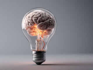 A brain inside a lit lightbulb