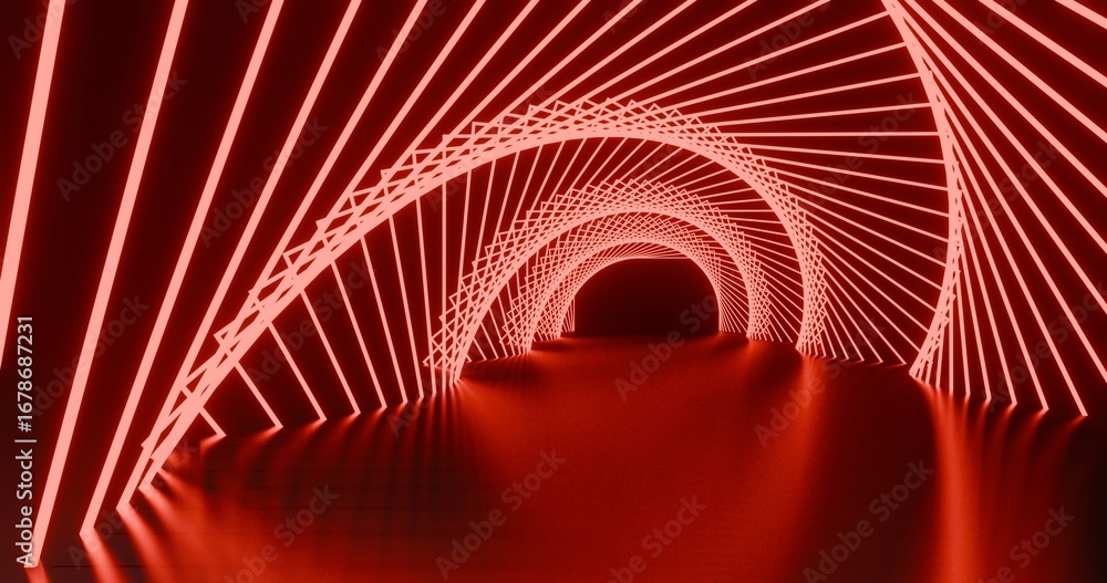 Poster abstract geometric pattern of glowing red neon squares on black background 3d rendering