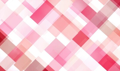 Abstract pattern of overlapping, translucent, rhombus-shaped, soft pink and peach squares on a white background