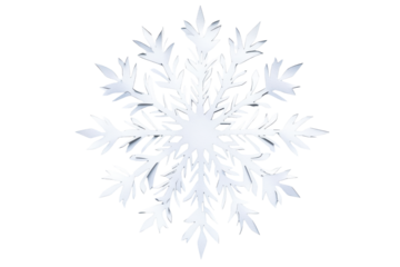 Intricate white snowflake design isolated on transparent background. Snowflake paper isolated on white background.