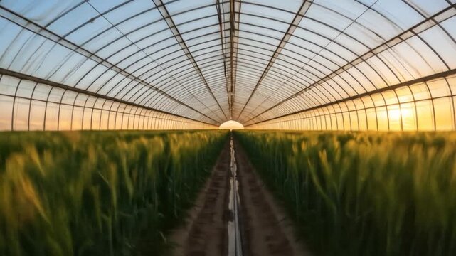 Greenhouse agriculture wheat crop cultivation and sustainable farming concept