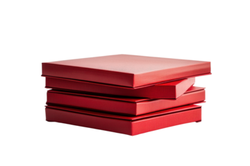 Stack of red square boxes isolated on transparent background. Stack red gift box isolated on white background.