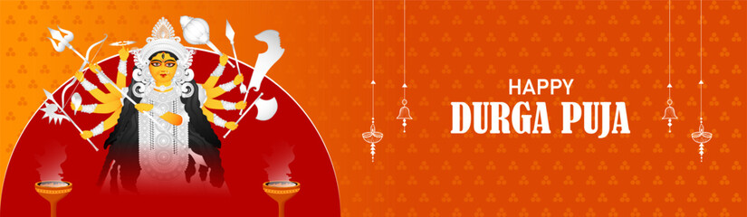 Happy Durga Puja Biggest sale banner, Poster or web header template design Vector Illustration.