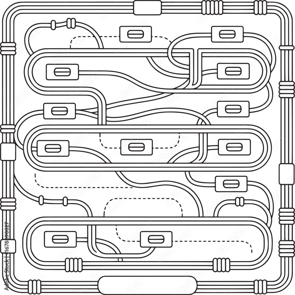 Poster abstract vector circuit maze pattern – futuristic technology line art background