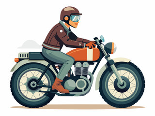 A person riding a vintage motorcycle with a helmet