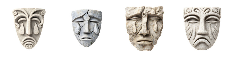Fototapeta premium Sad Mask Collection: Ancient Greek Tragedy Masks in Stone Style