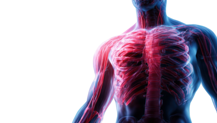 3D anatomical illustration of upper body