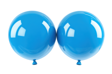 Blue balloons tied together isolated on transparent background. Two blue balloon isolated on white background, 3d rendering.