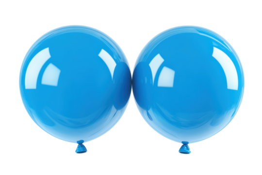 Blue balloons tied together isolated on transparent background. Two blue balloon isolated on white background, 3d rendering.