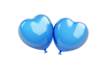 Two blue heart shaped balloons isolated on transparent background. Two blue balloon isolated on white background, 3d rendering.